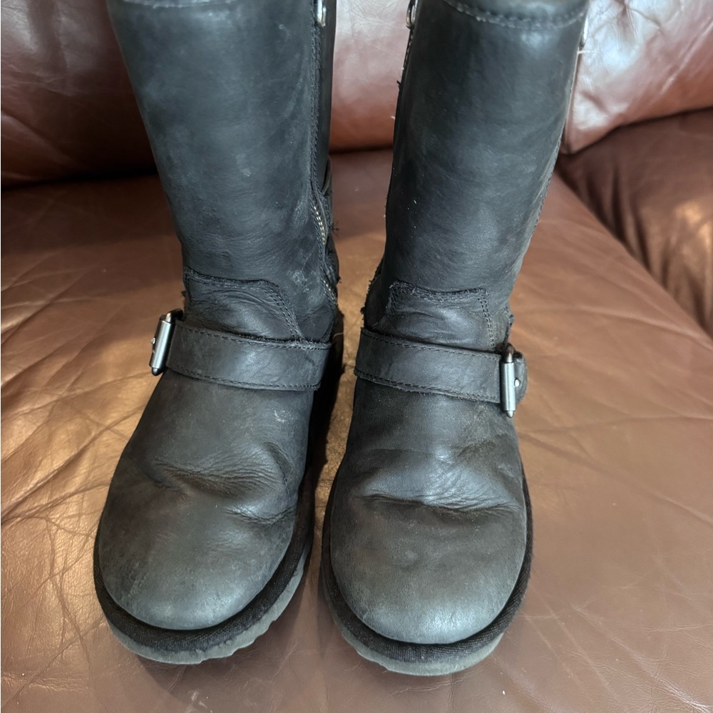 UGG Black Suede Mid-Calf Buckle Boots